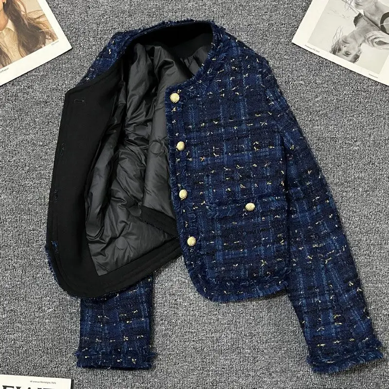 Dark Blue Versatile Tweed Down Inner Jacket Women Single Breasted Short Fashion 2024 Autumn Winter New Casual All-match Tops C07
Dark Blue Versatile Tweed Down Inner Jacket Women Single Breasted Short Fashion 2024 Autumn Winter New Casual All-match Tops C07