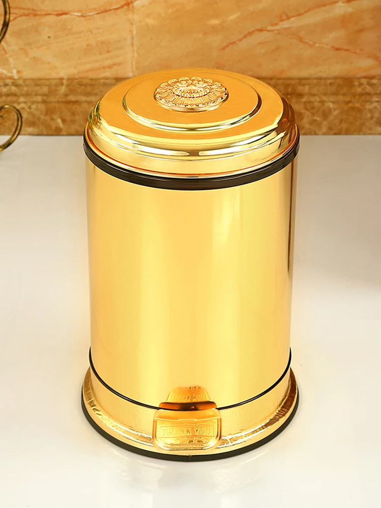 European Entry Lux Pedal Trash Can Household Living Room Bathroom Kitchen Golden High-End Creative with Lid
European Entry Lux Pedal Trash Can Household Living Room Bathroom Kitchen Golden High-End Creative with Lid