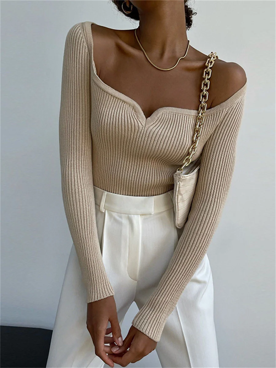 Chic Autumn Knitted Ribbed Sweaters Casual Women Long Sleeve Sweetheart Neck Slim Pullover Tops Office Lady Jumpers
Chic Autumn Knitted Ribbed Sweaters Casual Women Long Sleeve Sweetheart Neck Slim Pullover Tops Office Lady Jumpers
