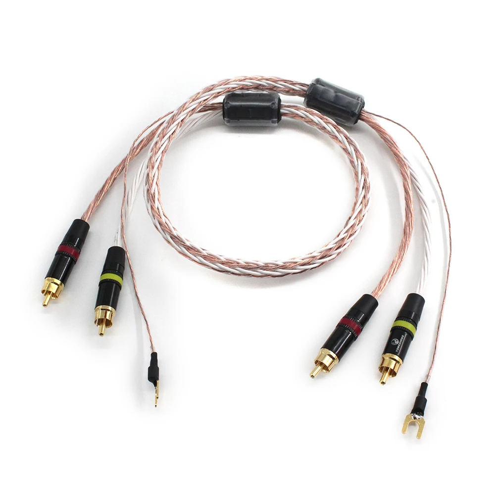 8TC Single Crystal Copper 2RCA To 2RCA Ground U Spade Ground Wire Plug Audio Phono Tonearm Cable
8TC Single Crystal Copper 2RCA To 2RCA Ground U Spade Ground Wire Plug Audio Phono Tonearm Cable