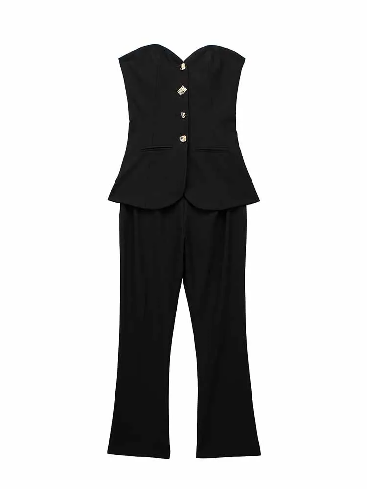 Women summer New Fashion Button decoration two-piece Sexy Slim Flare Jumpsuit Vintage sleeveless backless Female Jumpsuit Mujer
Women summer New Fashion Button decoration two-piece Sexy Slim Flare Jumpsuit Vintage sleeveless backless Female Jumpsuit Mujer