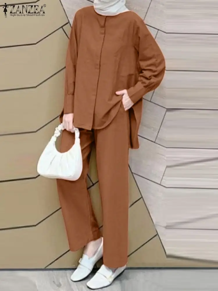 ZANZEA Fashion Muslim Two Piece Sets Long Sleeve Blouse Loose Pant Eid Mubarek Outifits Women Casual Party Tracksuits Oversized
ZANZEA Fashion Muslim Two Piece Sets Long Sleeve Blouse Loose Pant Eid Mubarek Outifits Women Casual Party Tracksuits Oversized