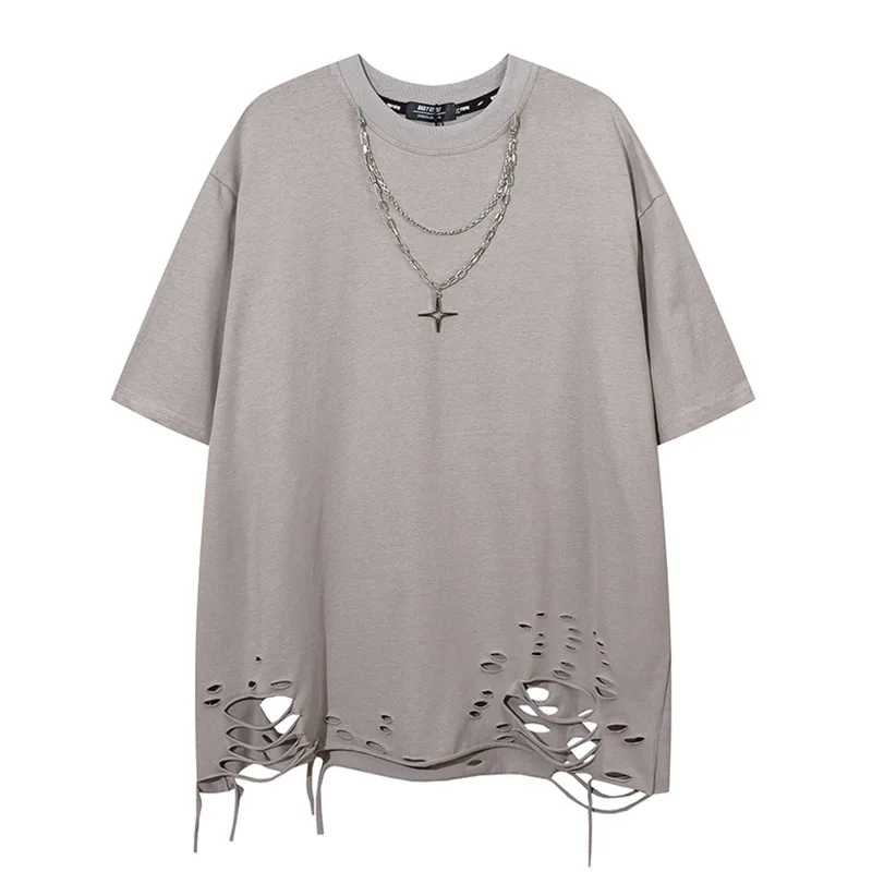 Oversized Hip Hop Ripped T-shirt Harakuju Summer Vintage Neck Chains Top Tees For Male Hi Street
Oversized Hip Hop Ripped T-shirt Harakuju Summer Vintage Neck Chains Top Tees For Male Hi Street
