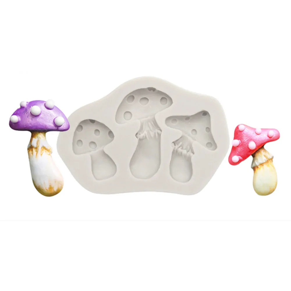 

3D Силиконовая форма в форме грибов для сахарного торта, 3 ячейки, кухонные принадлежности, инструменты для украшения кексов, помадки, выпечки, мыла, зеркальная форма