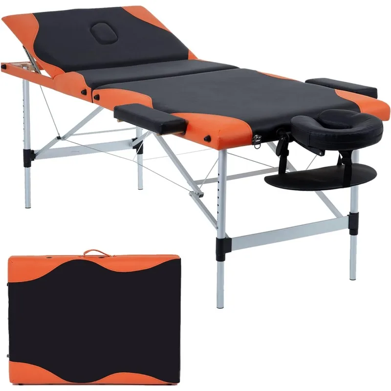 

Spa Bed 84 Inch Height Adjustable 3 Fold Aluminium Massage Table W/ Face Cradle Carry Case Portable Facial Salon Tattoo Bed