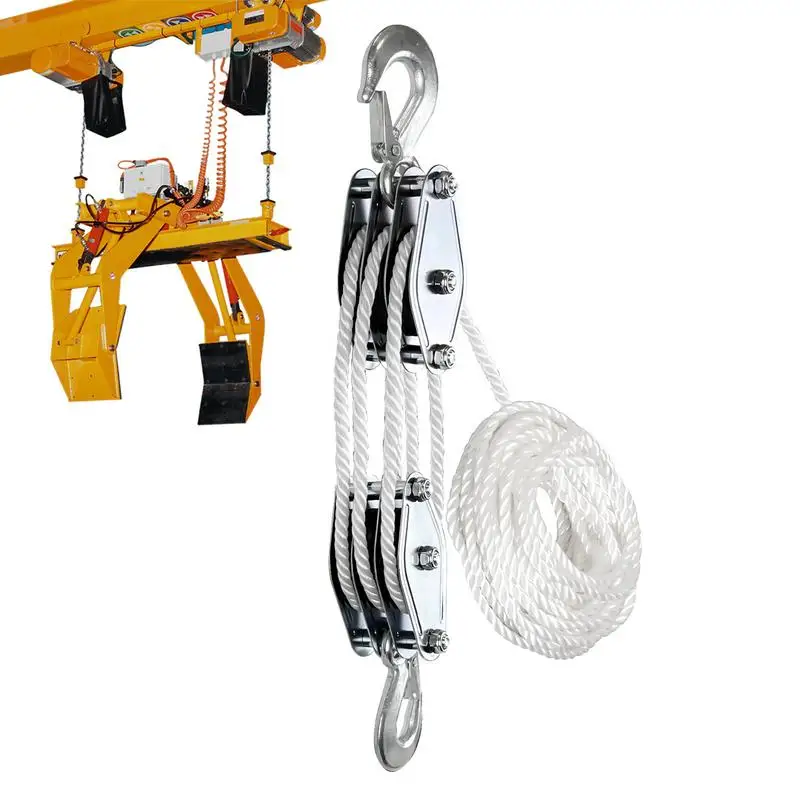 

Block And Tackle 5:1 Lifting Power 3/8 Rope Hoist Pulley Heavy Duty Multifunctional Rope Pulley With 2200 LBS Breaking Strength