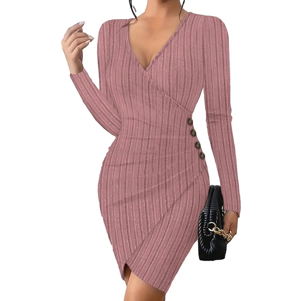 Women Tight Dress V-neck Bodycon Dress with Irregular Hem Pleated Waist Fold Dress
Women Tight Dress V-neck Bodycon Dress with Irregular Hem Pleated Waist Fold Dress