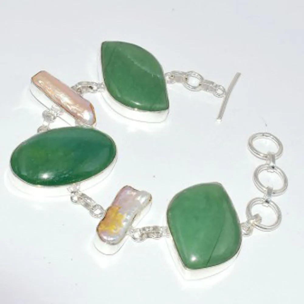 Green Aventurine & Biwa Pearls Bracelet Silvers Overlay over Copper, 21cm , B2905
Green Aventurine & Biwa Pearls Bracelet Silvers Overlay over Copper, 21cm , B2905