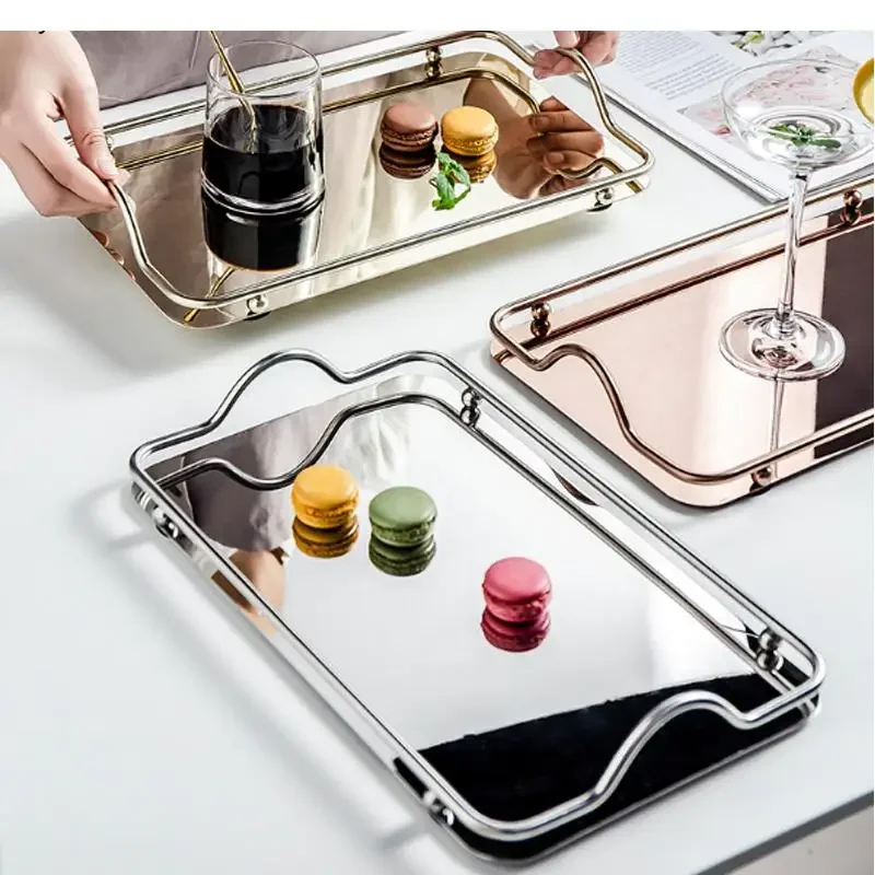 

Display Tray Steel Household Mirror Storage European-style Props Shooting Stainless Rectangular Electroplating Process