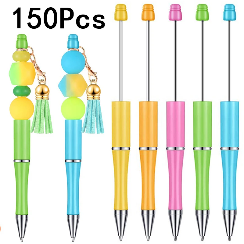 

150Pcs Beadable Pens Plastic Bead Pen DIY Pens Black Ink Ballpoint Pens Students Teacher Gift Office School Supplies