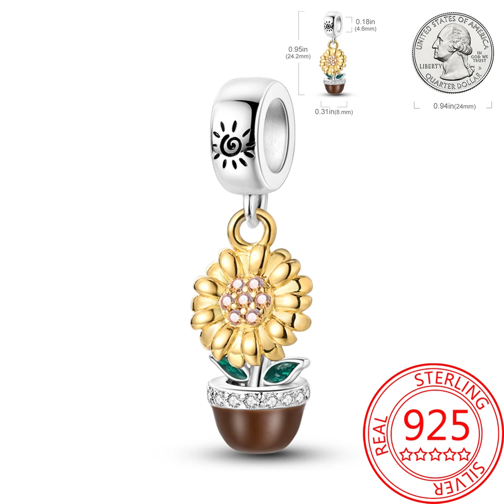 

Charming Plants 925 Sterling Silver Sunflower flower potted pendant Fit Pandora Bracelet Boutique Party Dating Gifts