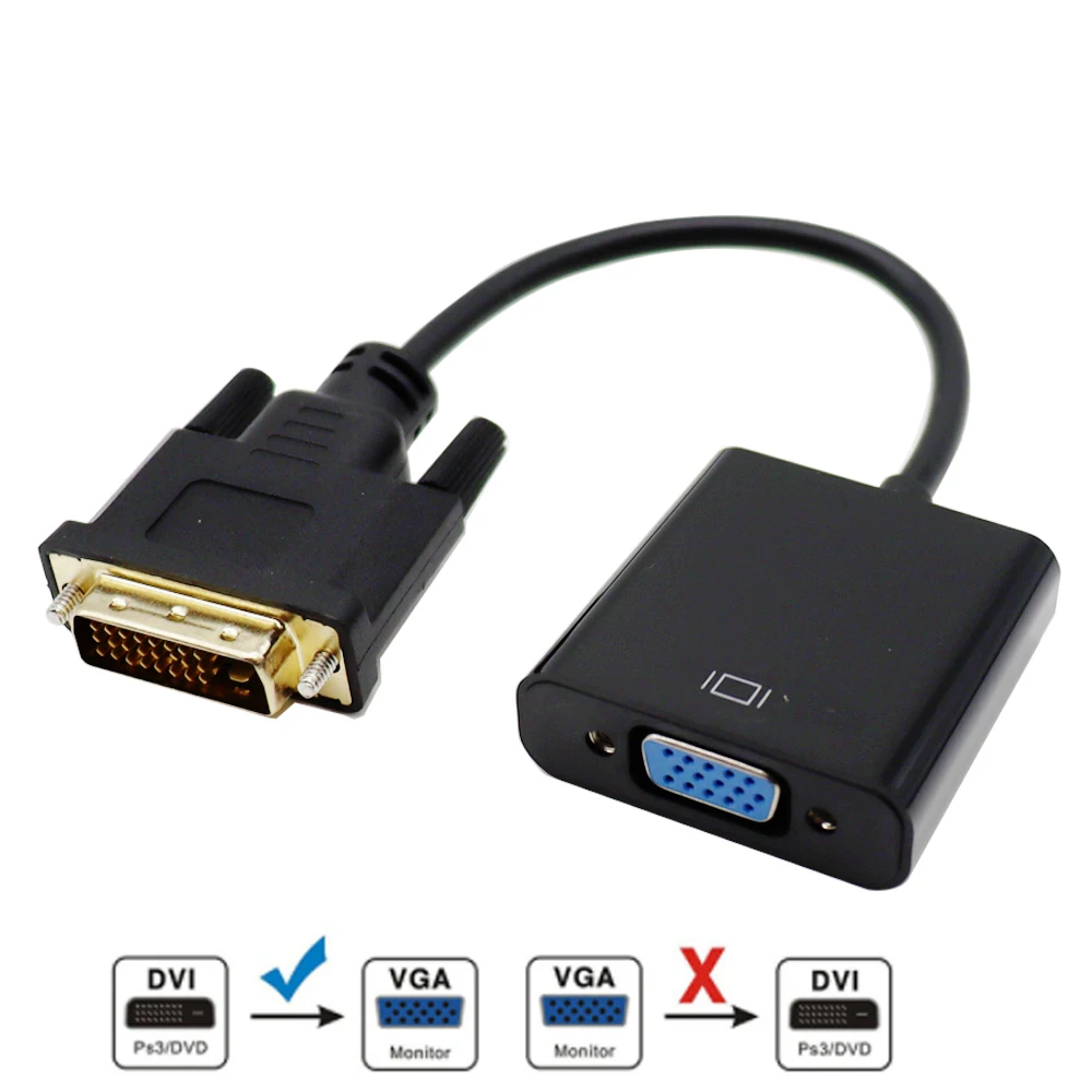 

Nku DVI To VGA Adapter DVI-D 24+1 25Pin Male to VGA 15Pin Female Converter Full HD 1080P Video Cable for PS3 PC Computer Monitor