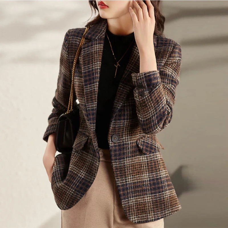 Autumn Winter Women's Vintage Plaid Printing Casual Fashion Blazers Female Slim All-match Woolen Jacket Ladies Elegant Coat Suit
Autumn Winter Women's Vintage Plaid Printing Casual Fashion Blazers Female Slim All-match Woolen Jacket Ladies Elegant Coat Suit