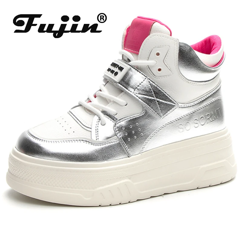 

Fujin 5cm Cow Genuine Leather Skate Boarding High Brand Heels Casual Stable Fashion Women Vulcanized Shoes Platform Wedge Shoes
