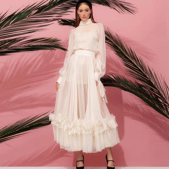 Look Elegante e Romântico com a Saia Vintage Floral da Tonngirls 9 Ankle Length A-line Chiffon Skirt Ruffled See Through Women Clothing Custom Made Beige Long Skirts Ever Pretty Simple Skirts