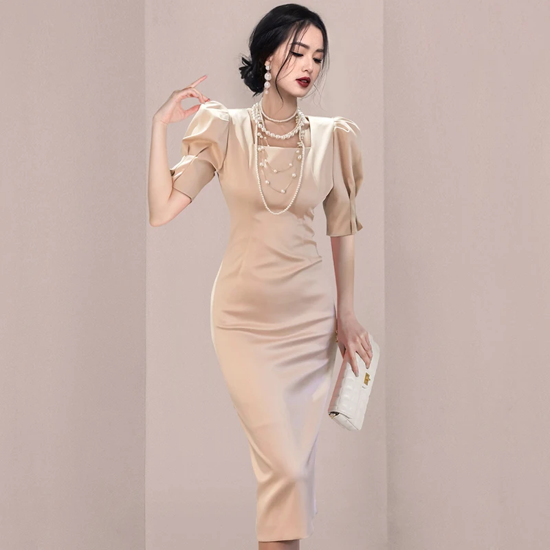 2022 Summer Clothes New Korean Temperament Square Collar Slim Long Dresses Professional Fashion Pencil Dress Woman
2022 Summer Clothes New Korean Temperament Square Collar Slim Long Dresses Professional Fashion Pencil Dress Woman