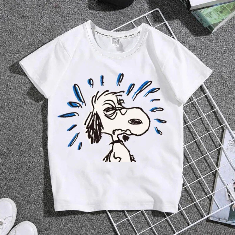 

Kawaii Anime Cartoon series Snoopy Creative Yan Value Cute Girl's T-shirt Pure Cotton Casual All-match Short Sleeve Girl's Heart