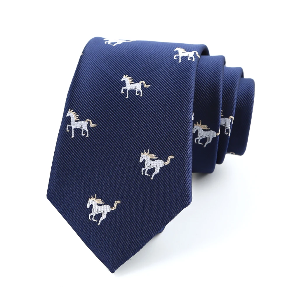 

7CM Mens Necktie Ties For Man Blue W Horses Polyester Silk Jacquard Cravat Wedding Party Corbatas Para Hombre Corbatines 넥타이