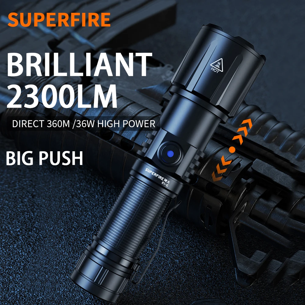 

SuperFire R1-G LED Flashlight Powerful 36W Zoom Torch Type-C 2300LM Super Bright Protable Camping Lantern With Power Bank