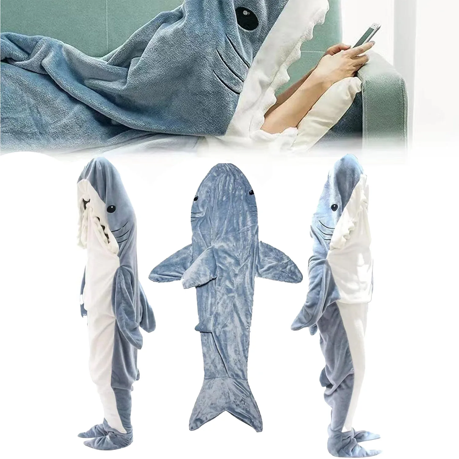 

Shark Wearable Blanket Kigurumi Shark Pajamas Animal Playsuit Hooded Warm Shark Sleeping Bag