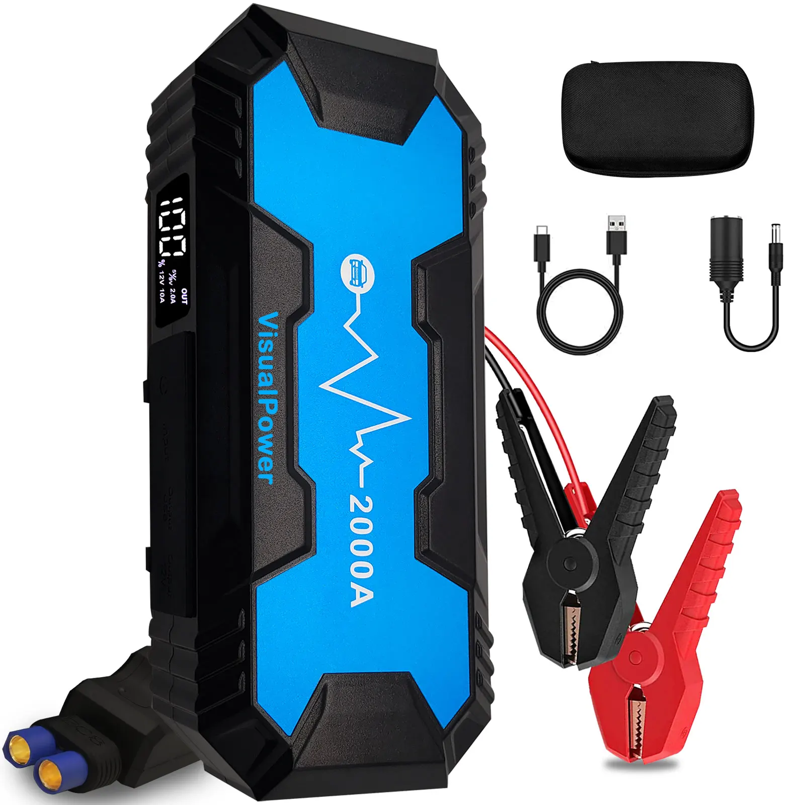 

COSSIFTW 12V Booster Power Pack 2000A Jump Starter EC8 Jumper Clamp For 6.0L Gasoline And 8.0L Diesel Vehicles