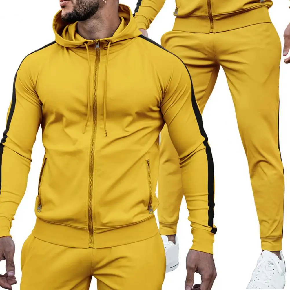 

Male Sweatsuit Mid-rise Men Tracksuit Ankle Length Coldproof Fashion Male Stitch Color Sport Jacket Sweatpants Jogging Suit
