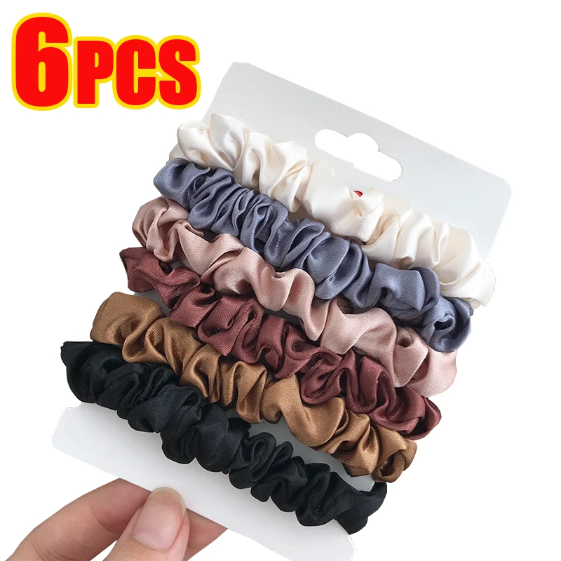 

6PCS Girls Fashion Scrunchies Satin Silk Hair Ties Rope Woman Ponytail Holders Rubber Band Elastic Hairband Hair Accessories