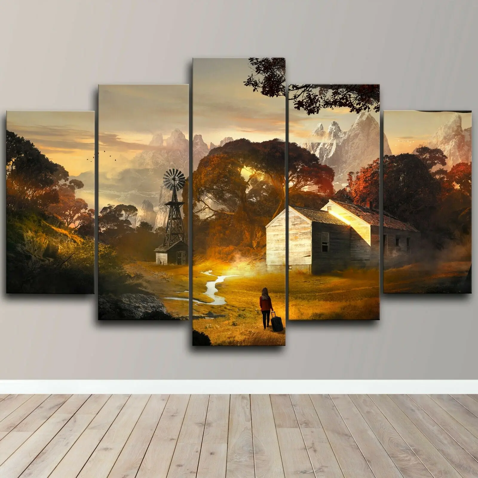 

Unframed 5 Panel Leaving Home Travelling Sunset Canvas HD Print Posters Wall Art Picture Paintings for Living Room Home Decor