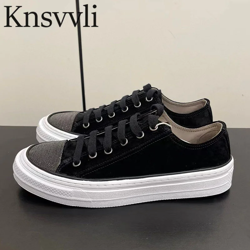 

Classics Sneakers Women Kid Suede Flat Running Shoes Woman Round Toe Lace Up Chain String Bead Casual Women's Sports Shoes