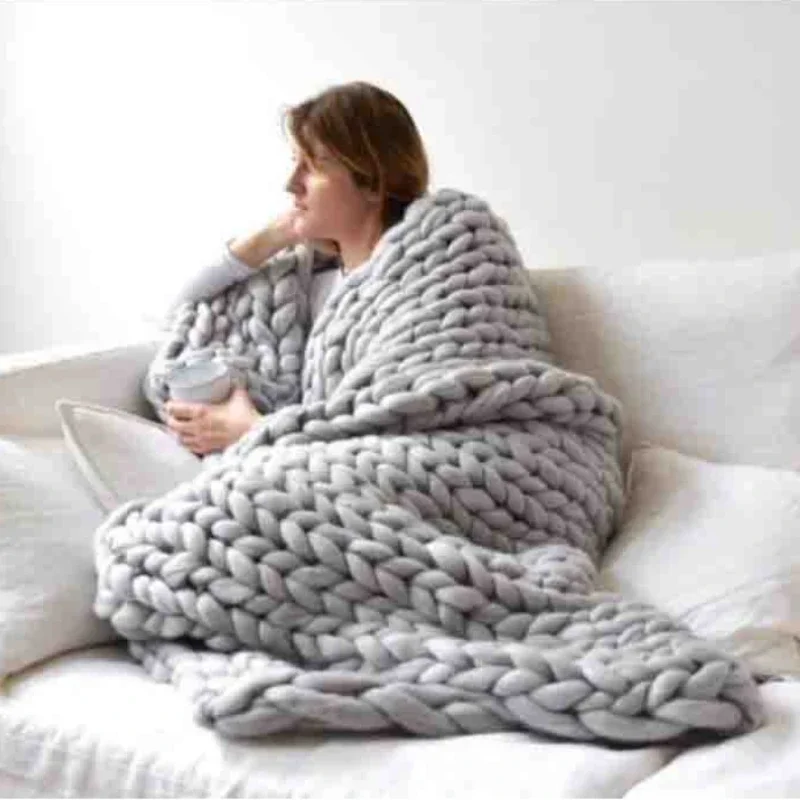 

Модное толстое одеяло из мериносовой шерсти, толстое большое вязаное одеяло из пряжи, зимние теплые одеяла, одеяло для дивана и кровати