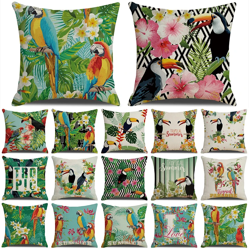 

Tropical Plants Decorative Pillowcases Tropical Birds Pillowcase Linen Cotton Throw Cushion Cover Pillow Decoration Pillowcover