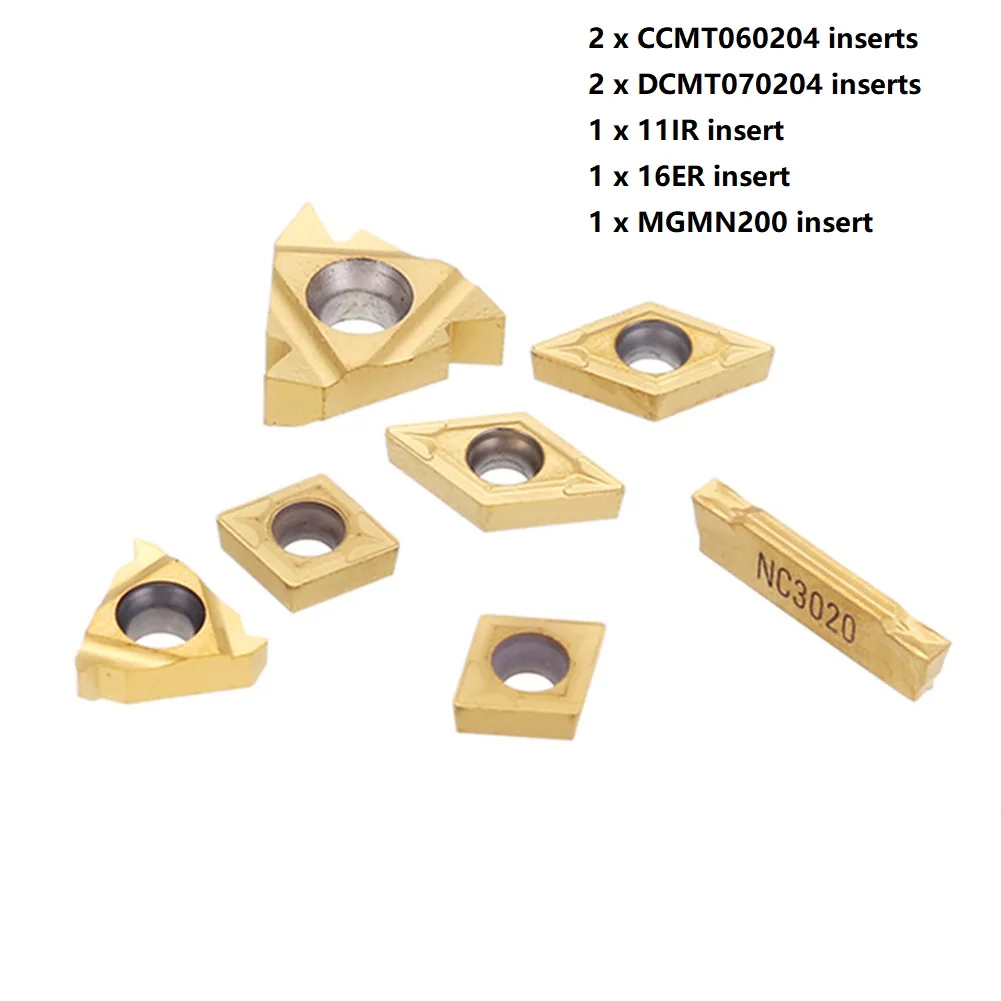 7pcs CCMT060204, 11IR, 16ER, MGMN200, DCMT070204 For 12mm Shank Lathe Boring Bar For Steel Stainless Steel Finishing
7pcs CCMT060204, 11IR, 16ER, MGMN200, DCMT070204 For 12mm Shank Lathe Boring Bar For Steel Stainless Steel Finishing