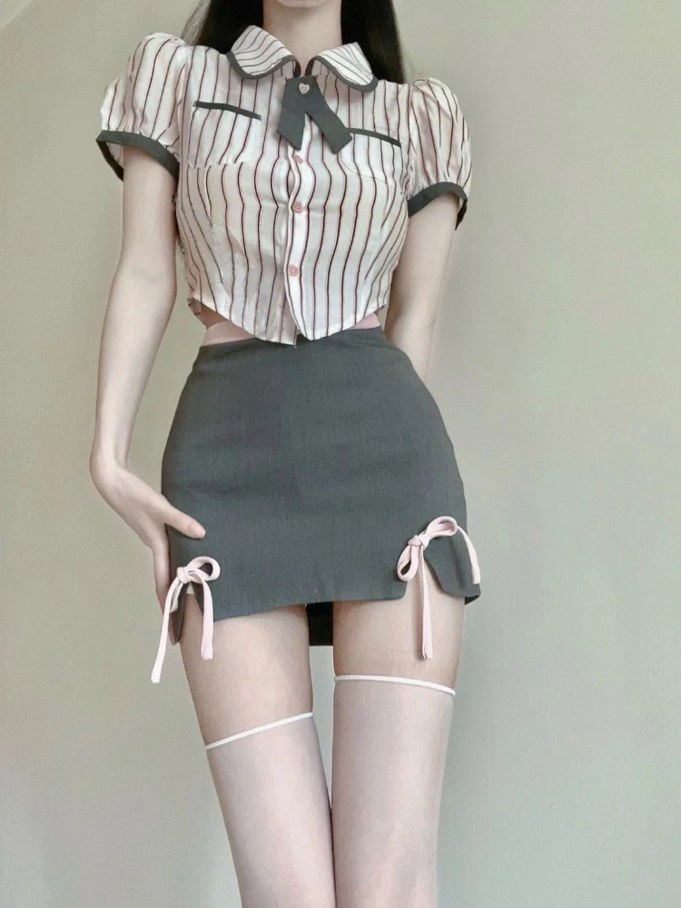 2023 Summer 2 Piece Dress Set Women Casual Striped Shirts Y2k Crop Tops + Mini Skrits Korean Fashion Suits Kawaii Clothing Party
2023 Summer 2 Piece Dress Set Women Casual Striped Shirts Y2k Crop Tops + Mini Skrits Korean Fashion Suits Kawaii Clothing Party