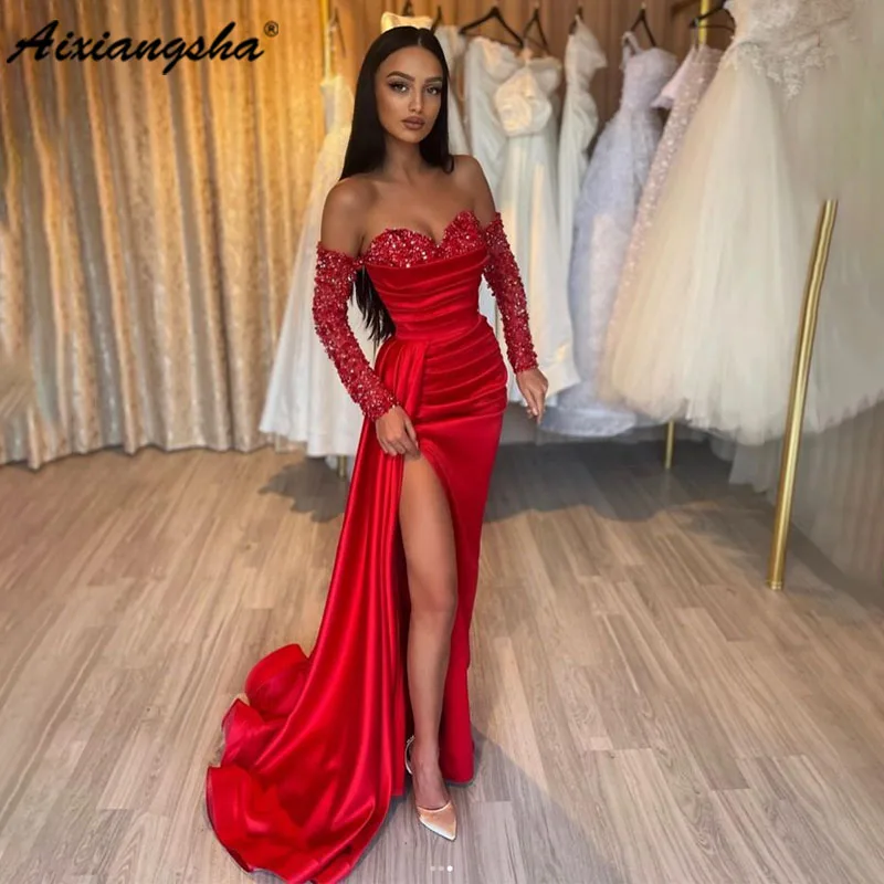 Aixiangsha Detachable Sleeves Prom Dress High Split Evening Dress Satin Court Train vestidos de noche Party Dress Custom Made
Aixiangsha Detachable Sleeves Prom Dress High Split Evening Dress Satin Court Train vestidos de noche Party Dress Custom Made
