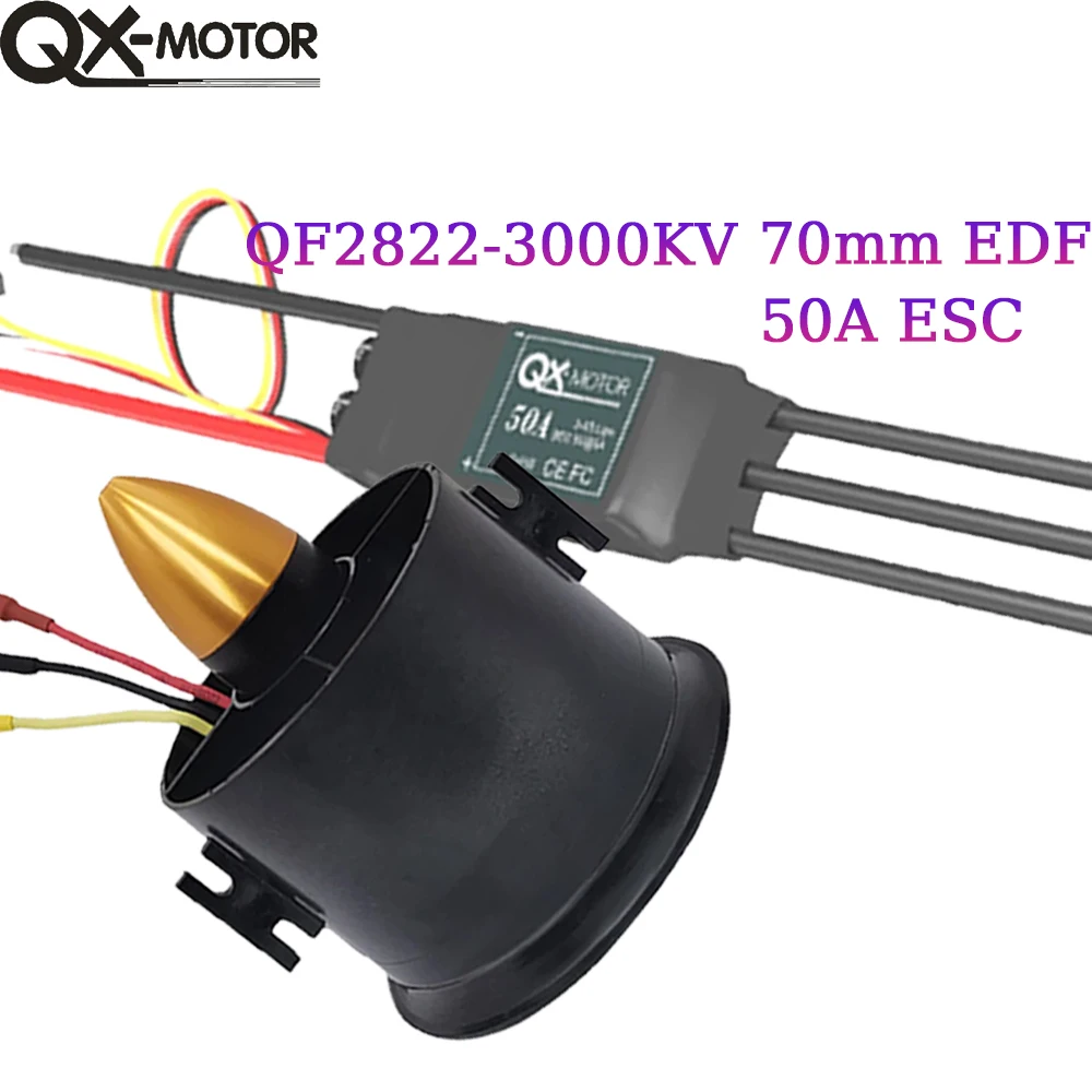

70mm EDF 6 Blades Ducted Fan QF2822-3000KV Brushless Motor With 50a ESC For Remote Control Toy Accessories