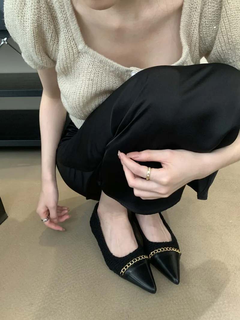Fashion Metal Chain Decoration Low-heeled Shoes Women Elegant Pointed Toe Shallow Brand Designer Shoes Comfort Zapatos De Mujer 41 S4721d04e489f4f159eb602fe716fb651R