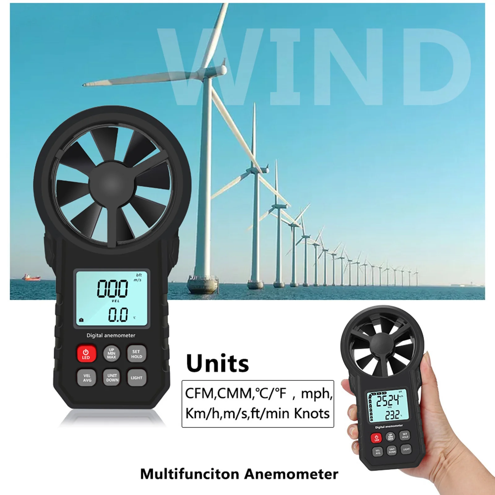Цифровой анемометр MT62 ручной измеритель температуры и скорости ветра со