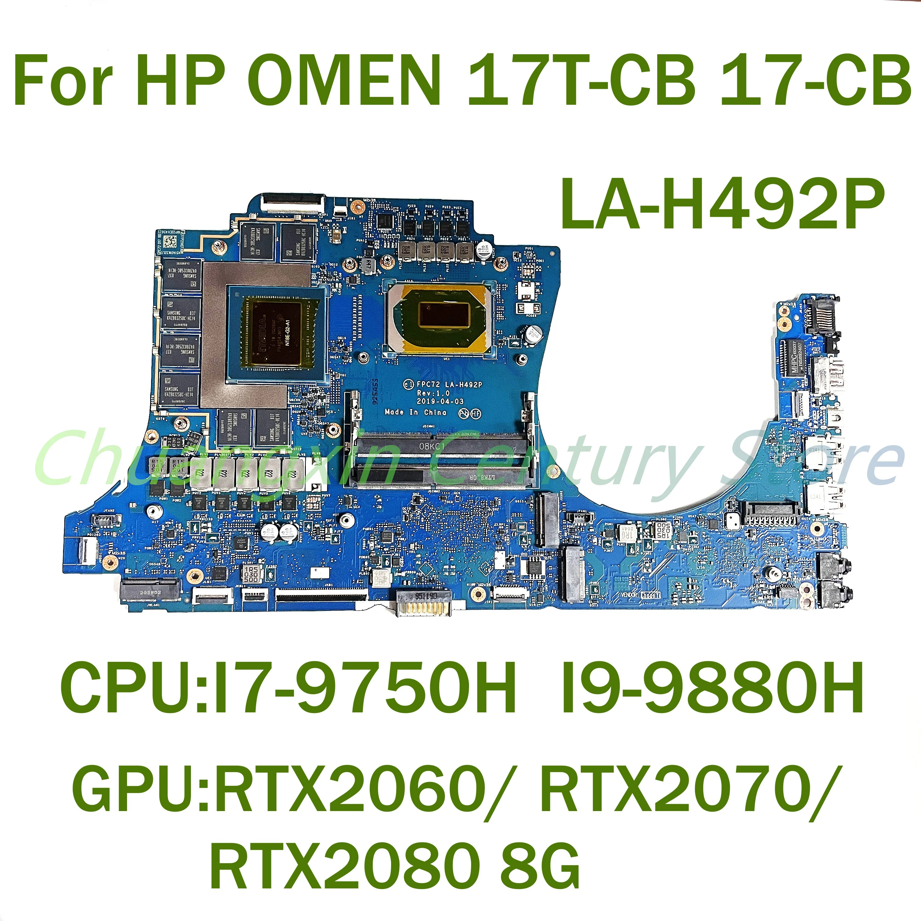 

For HP OMEN 17T-CB 17-CB Laptop motherboard LA-H492P with CPU: I7-9750H I9-9880H GPU: RTX2060 6G/RTX2070 8G/RTX2080 8G 100% Test