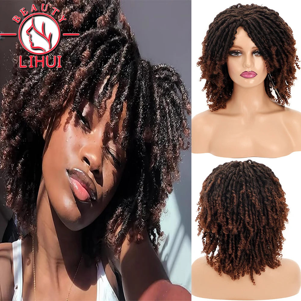 

LIHUI Dreadlock Wig Synthetic Braiding Wig Ombre Braided Dreadlock Wigs For Women Brown Red African Faux Locs Crochet