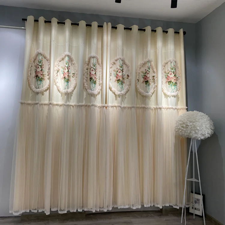 

Curtains for Living Dining Room Bedroom Nordic Korean Princess Wind Shading Girl Bay Window New windows door embroidered kitchen