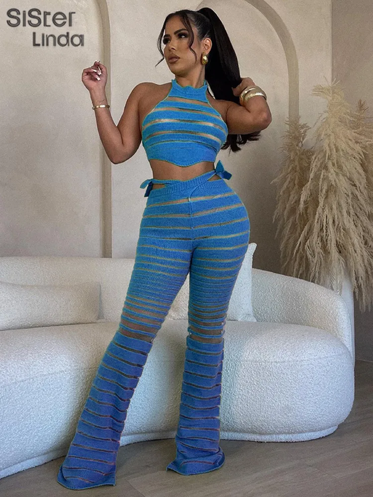 Sisterlinda Fashion Knit Patchwork Mesh 2Piece Set Women See Through Backless Camisole Tanks+Cross Bandage Pant Matching Outfits
Sisterlinda Fashion Knit Patchwork Mesh 2Piece Set Women See Through Backless Camisole Tanks+Cross Bandage Pant Matching Outfits