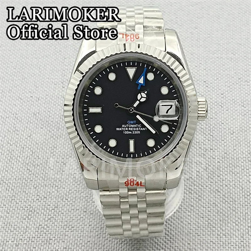 

LARIMOKER 36mm 39mm Coin Bezel BlackDial Luminous Date Japan NH34A (GMT) Automatic Movement Mens Watch Bracelet