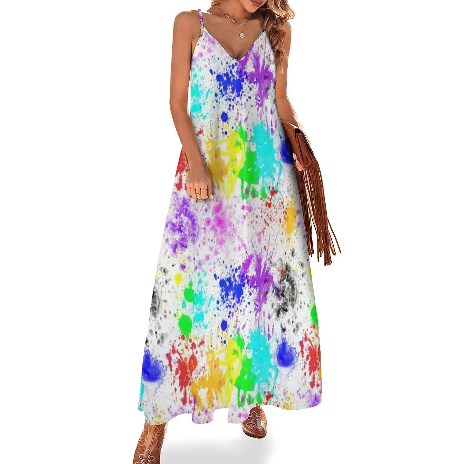 

New Neon colors splatter pattern Sleeveless Dress Prom gown luxury evening dress woman for wedding Women long dress