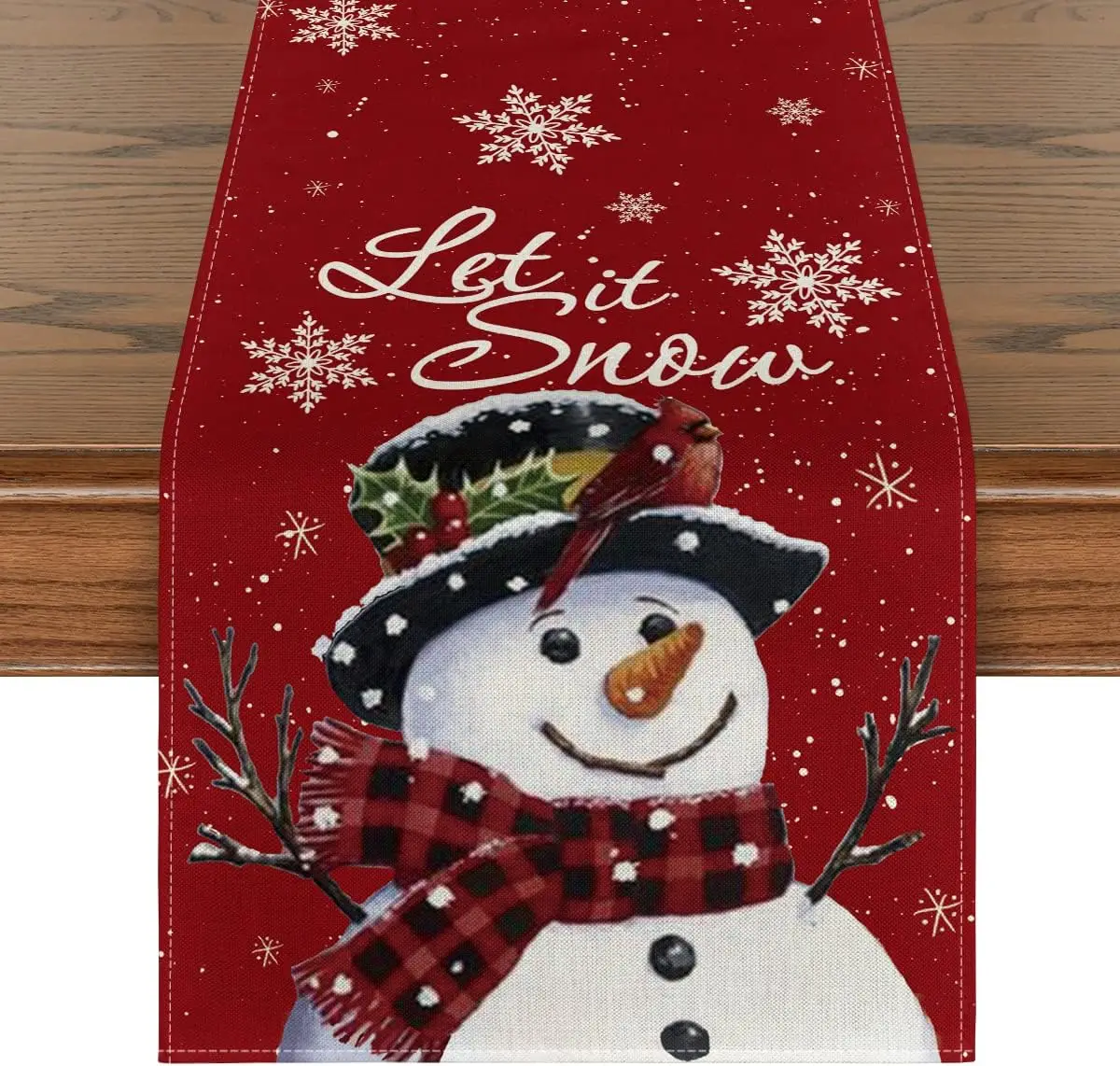 

Christmas Red Snowman Let It Snow Linen Table Runners Kitchen Dining Table Decor Reusable Dining Table Runner Navidad Decoration