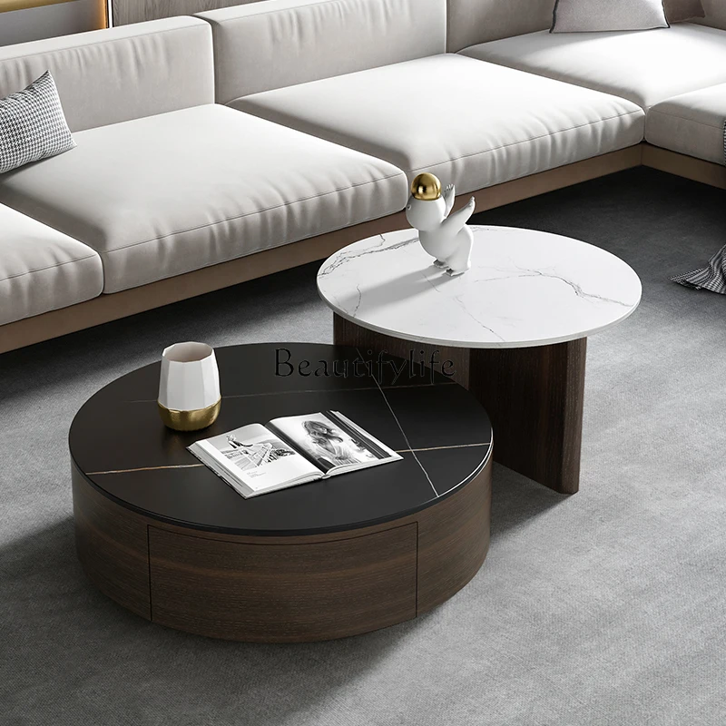 

Итальянский минималистский высокий и низкий комбинированный каменный тарелка Круглый Чайный Столик для хранения гостиная светильник роскошный кофейный столик