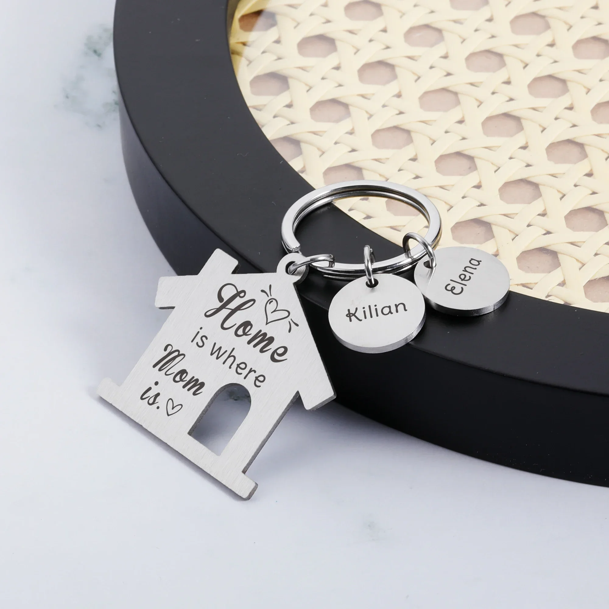 

Personalized Mothers Day Keychain Engraved Name Home is Where Mom is Key Ring for Mom Mommy from Daughter Son Diy Memorial Gifts