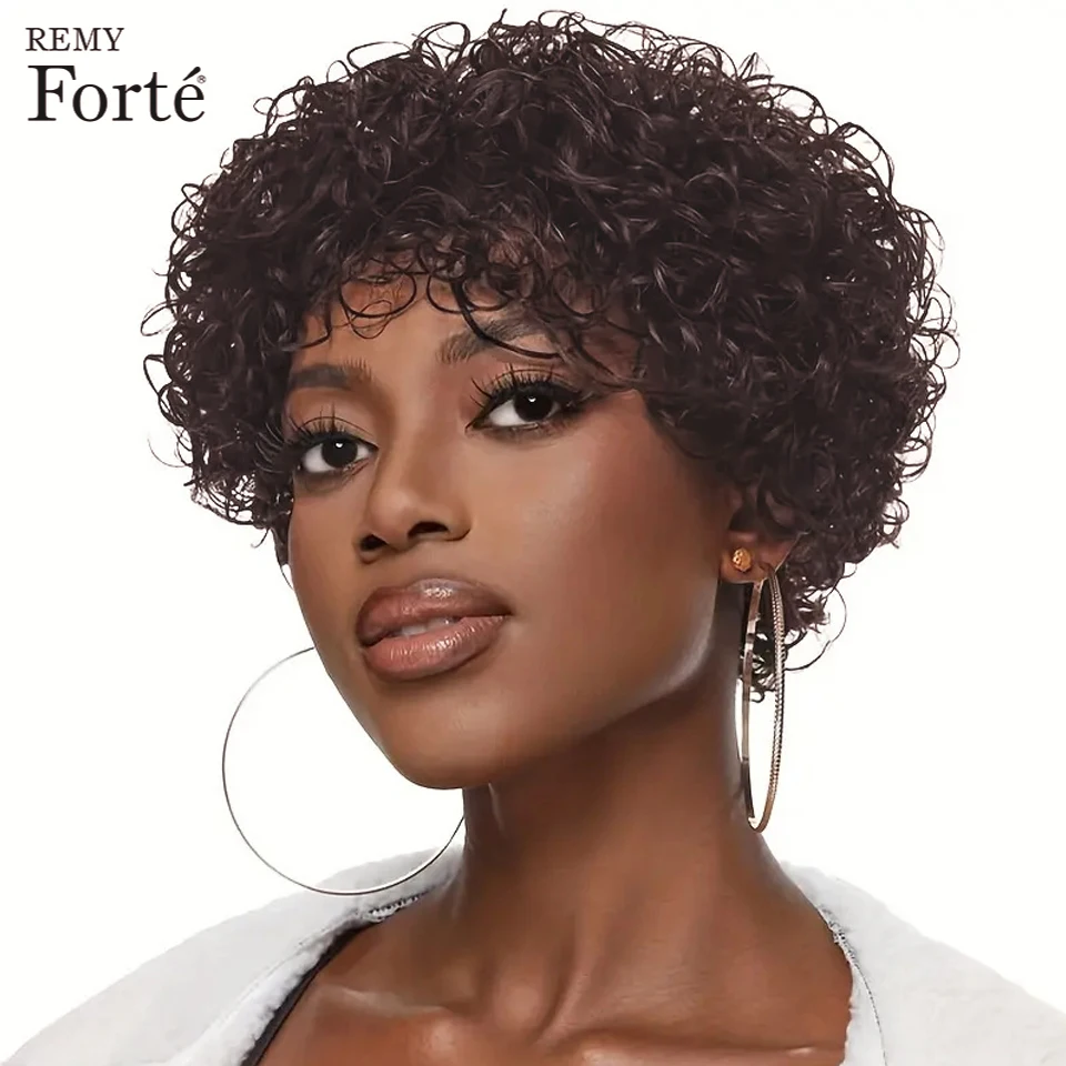 

Remy Forte 180% Density Brown Pixie Cut Bob Human Hair Wig Full Machine Made Cheap Wigs Human Hair Afro Kinky Curly Bob Wigs