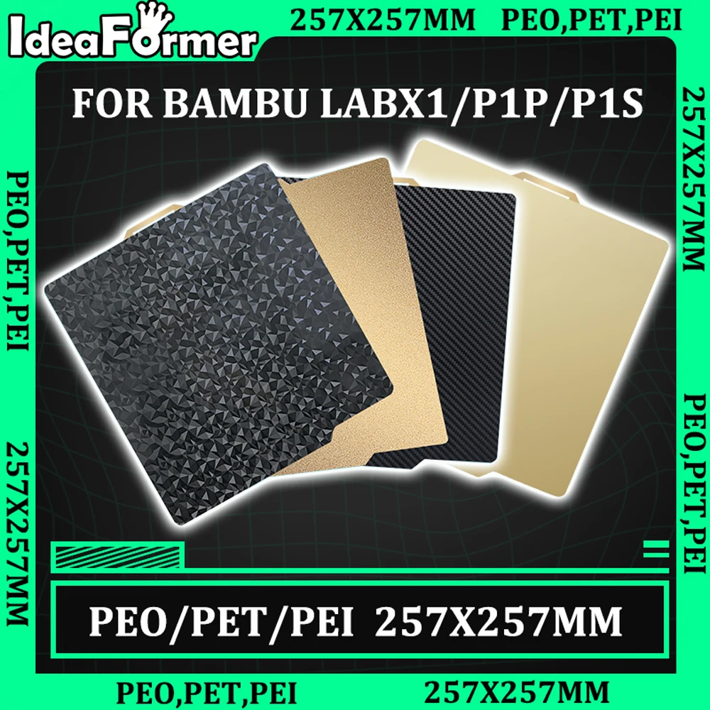 For Bambu Lab P1P/P1S/X1 Build Plate PEI Texture 257x257 PET PEO Sheet Smooth Magnetic Spring Steel For Bambu Lab Carbon Plate
For Bambu Lab P1P/P1S/X1 Build Plate PEI Texture 257x257 PET PEO Sheet Smooth Magnetic Spring Steel For Bambu Lab Carbon Plate