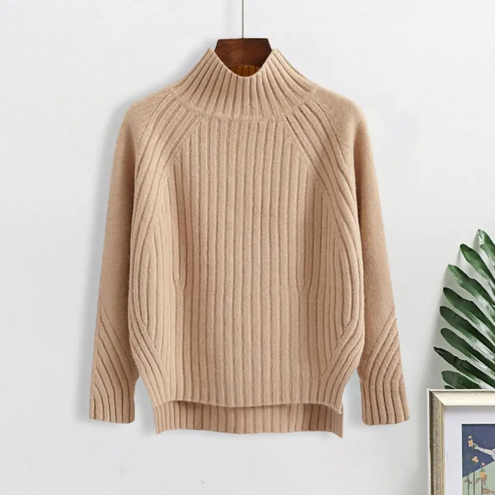 Women Fall Winter Sweater Half-high Collar Loose Long Sleeve Solid Color Irregular Split Hem Soft Knitted Thick Warm Lady Pullov
Women Fall Winter Sweater Half-high Collar Loose Long Sleeve Solid Color Irregular Split Hem Soft Knitted Thick Warm Lady Pullov