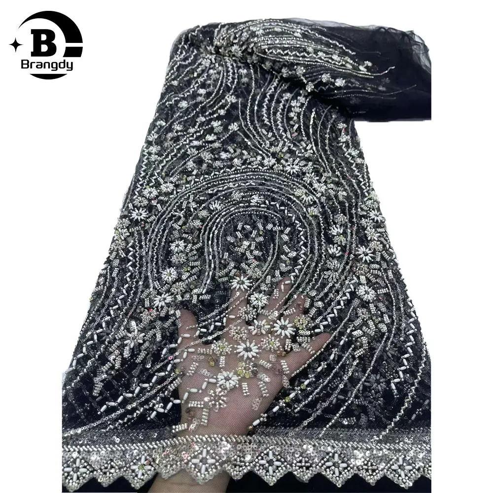 

Luxury African Sequins Beaded Lace Fabric 2024 High Quality Groom Nigerian Wedding Bridal Embroidery French Tulle Sewing J55022